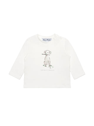 Langarm-T-Shirt mit Hunde-Motiv - Weiß
