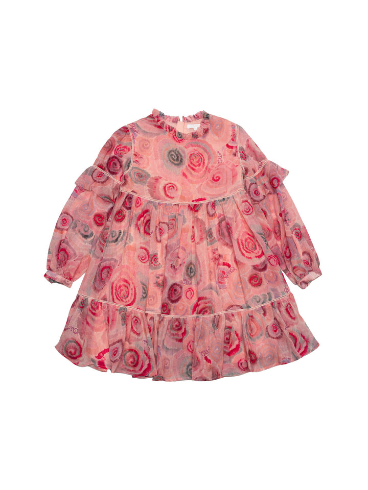 Langarm-Kleid mit Spiraldruck - Rose