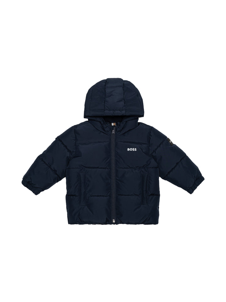 Wasserabweisende wattierte Steppjacke mit Logo - Navy