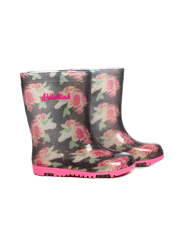 Regenstiefel mit Einhorn-Print - Rosa/Schwarz