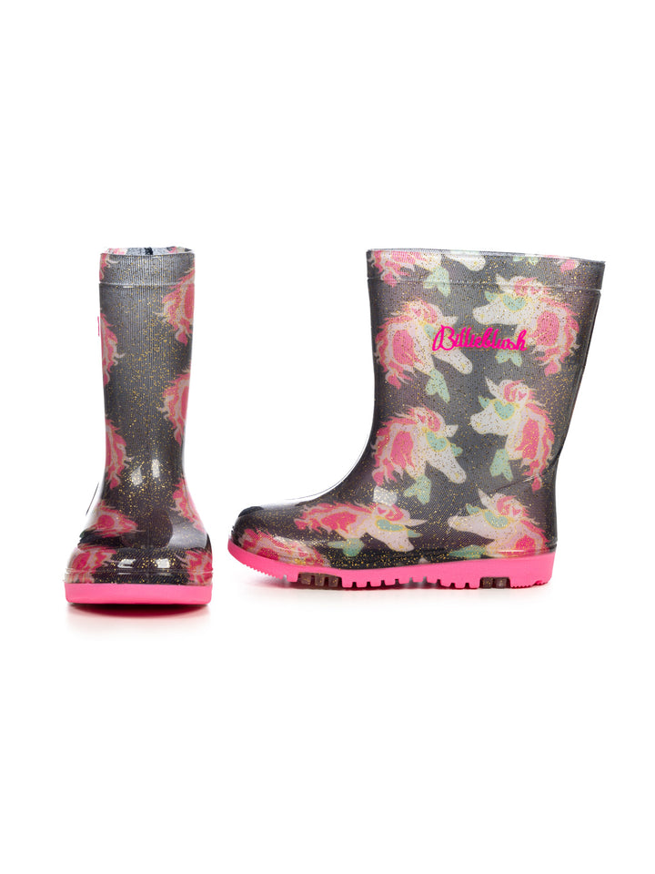 Regenstiefel mit Einhorn-Print - Rosa/Schwarz