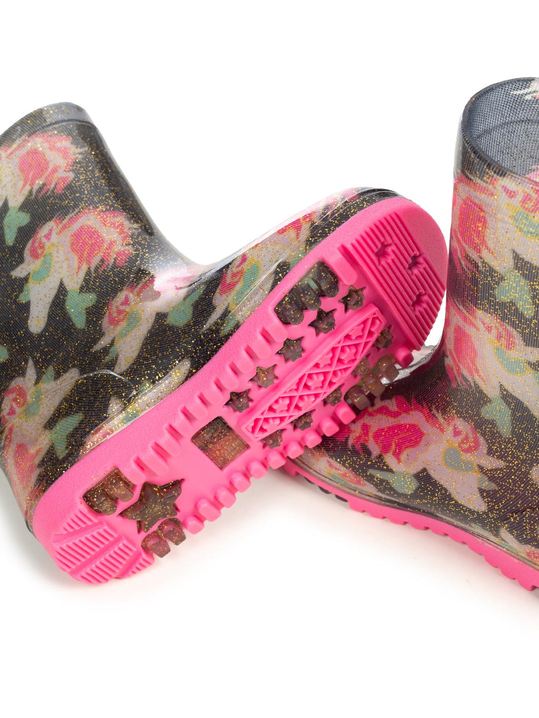 Regenstiefel mit Einhorn-Print - Rosa/Schwarz