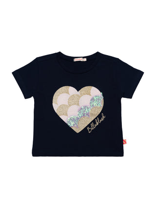 T-Shirt mit glitzerndem Print - Marine