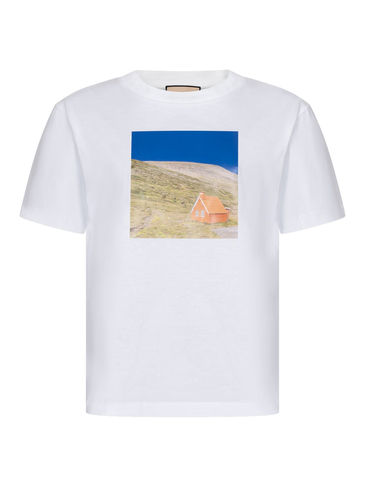 Baumwoll-T-Shirt mit Print - Weiß