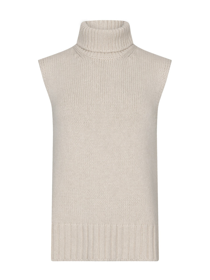 Ärmelloser Rollkragenpullover aus Kaschmir - Creme