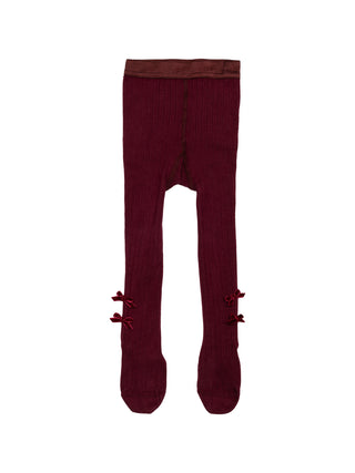 Gerippte Strumpfhose mit Schleifchen - Bordeaux