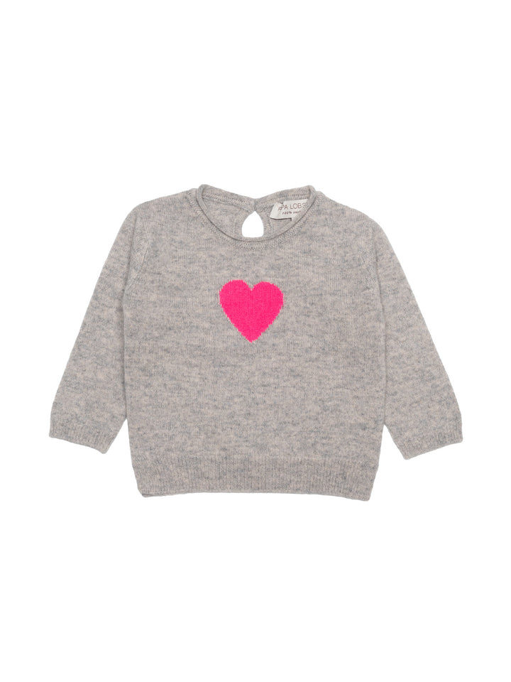 Kaschmir-Pullover Heart - Hellgrau/Neonpink