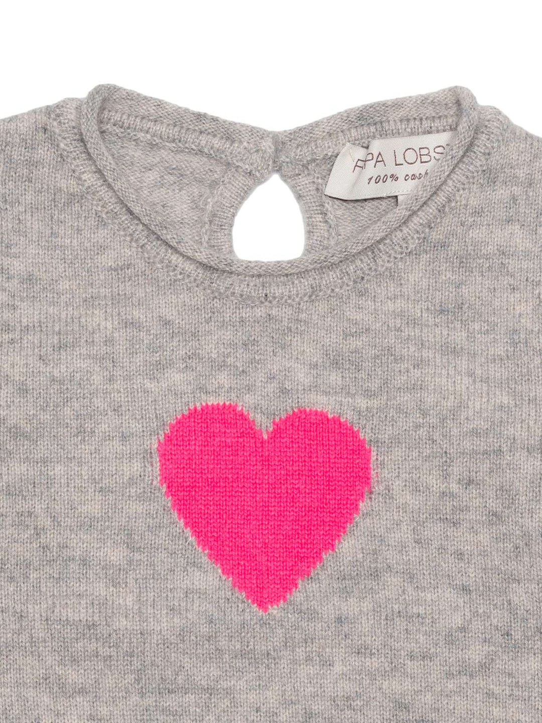 Kaschmir-Pullover Heart - Hellgrau/Neonpink