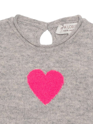 Kaschmir-Pullover Heart - Hellgrau/Neonpink
