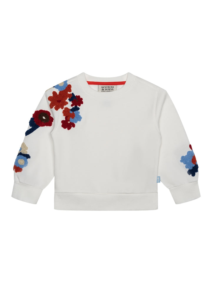 Sweatshirt mit applizierten Blüten - Off White