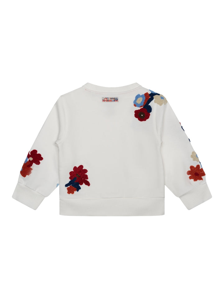 Sweatshirt mit applizierten Blüten - Off White