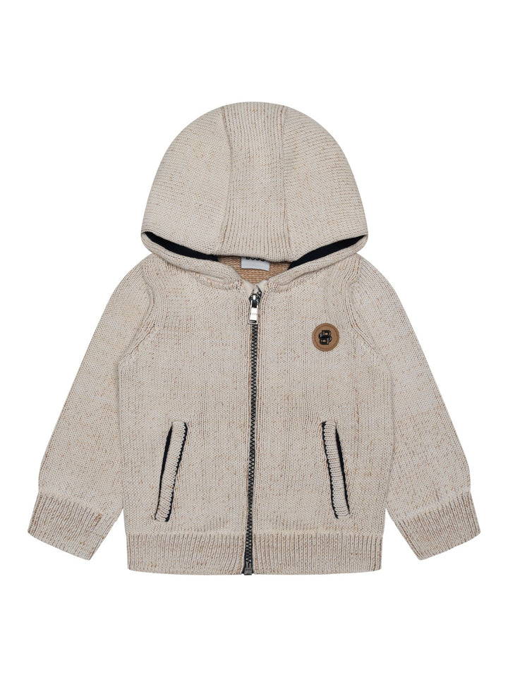 Kapuzen-Strickjacke mit Logo - Sand