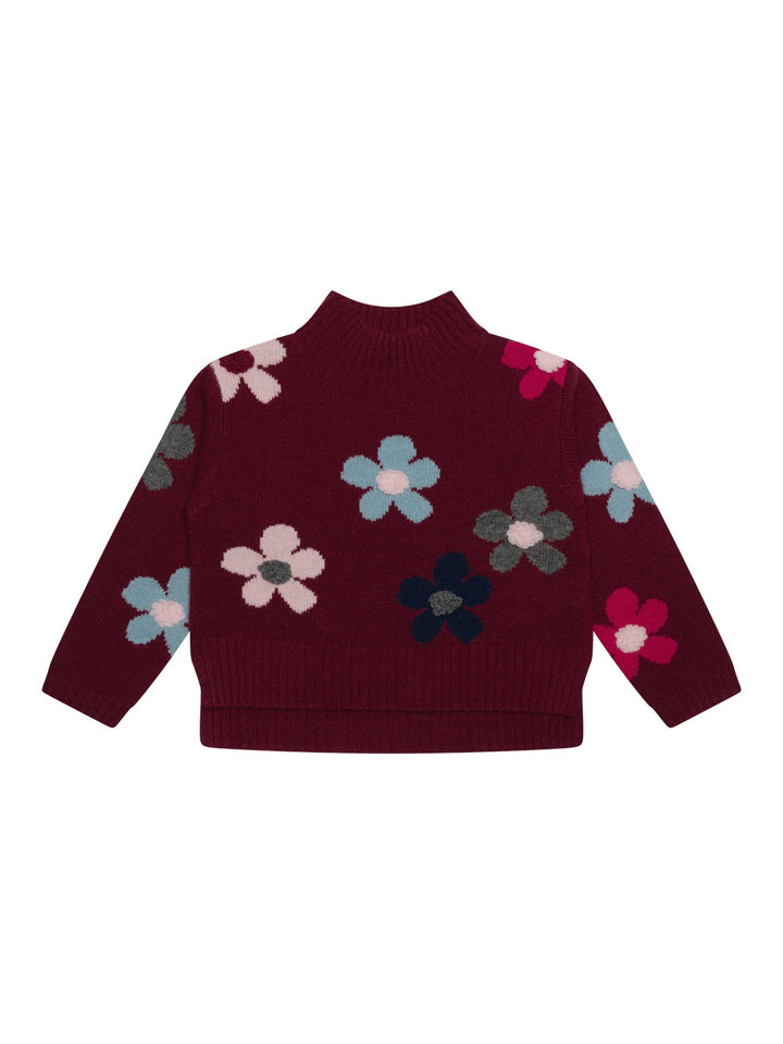 Wollpullover mit floralen Verzierungen - Bordeaux