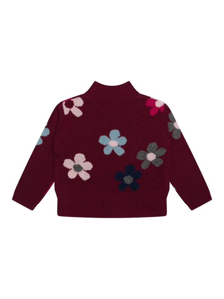 Wollpullover mit floralen Verzierungen - Bordeaux