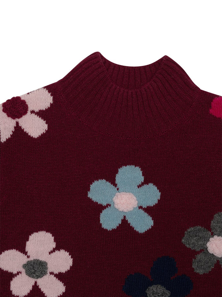 Wollpullover mit floralen Verzierungen - Bordeaux