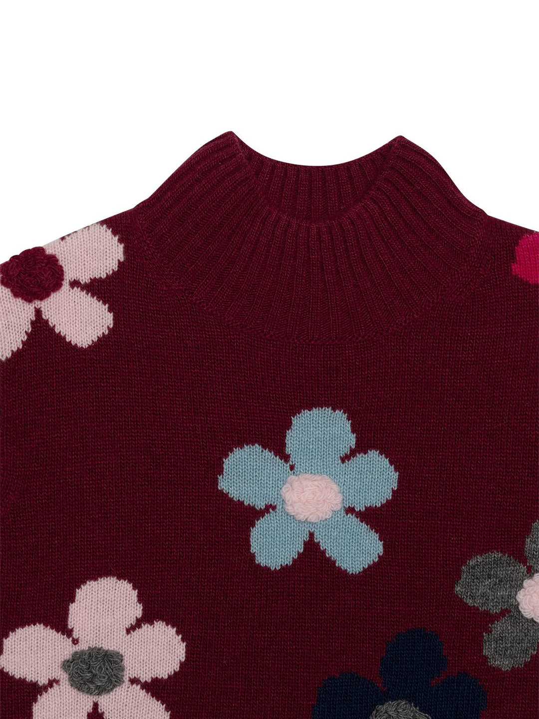 Wollpullover mit floralen Verzierungen - Bordeaux