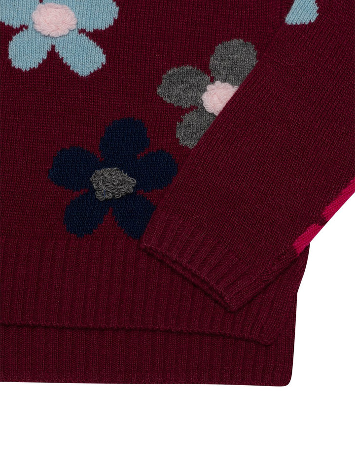 Wollpullover mit floralen Verzierungen - Bordeaux