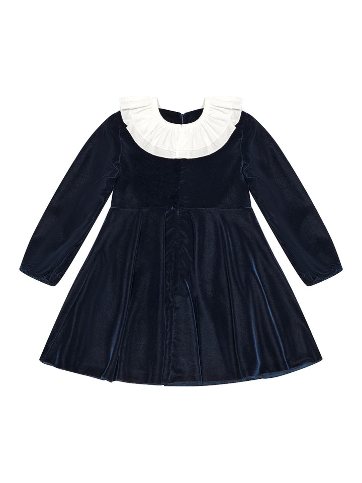 Samtkleid mit Logo-Plakette - Navy