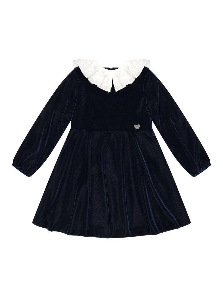 Samtkleid mit Logo-Plakette - Navy