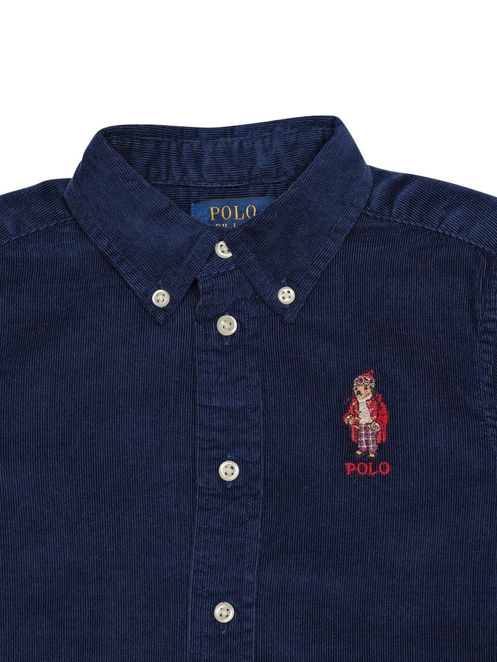 Hemd aus Samtcord mit Polo Bär - Navy