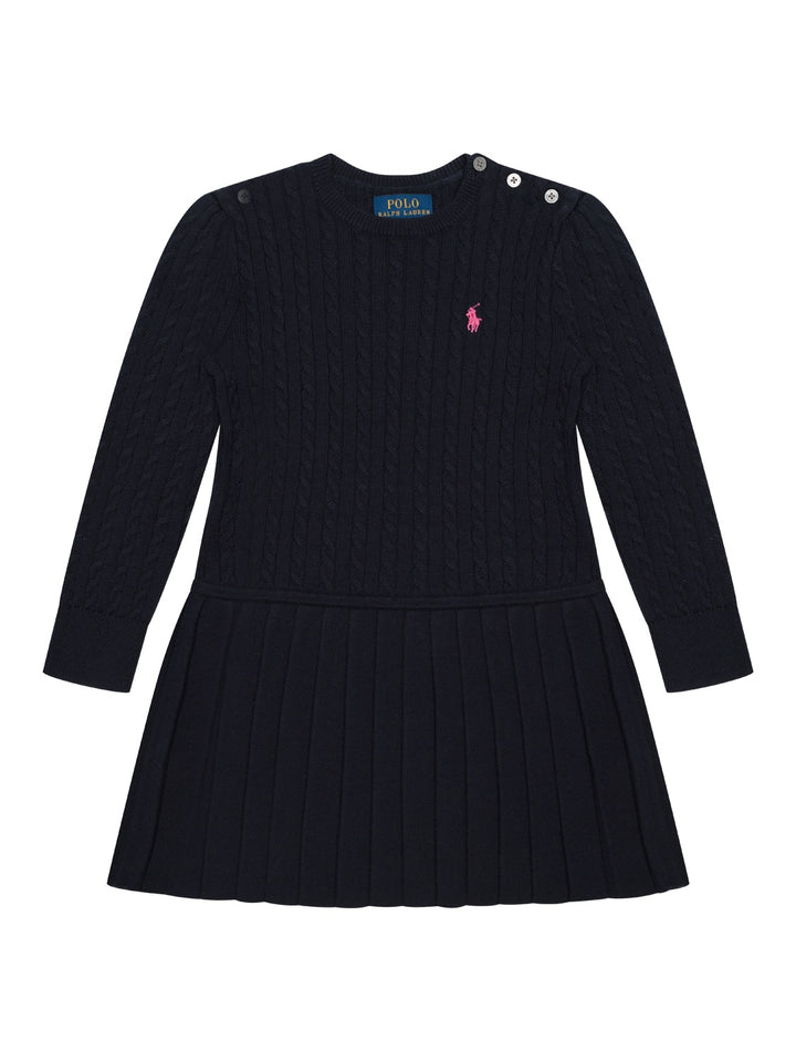 Strickkleid mit Polo-Stickerei - Navy