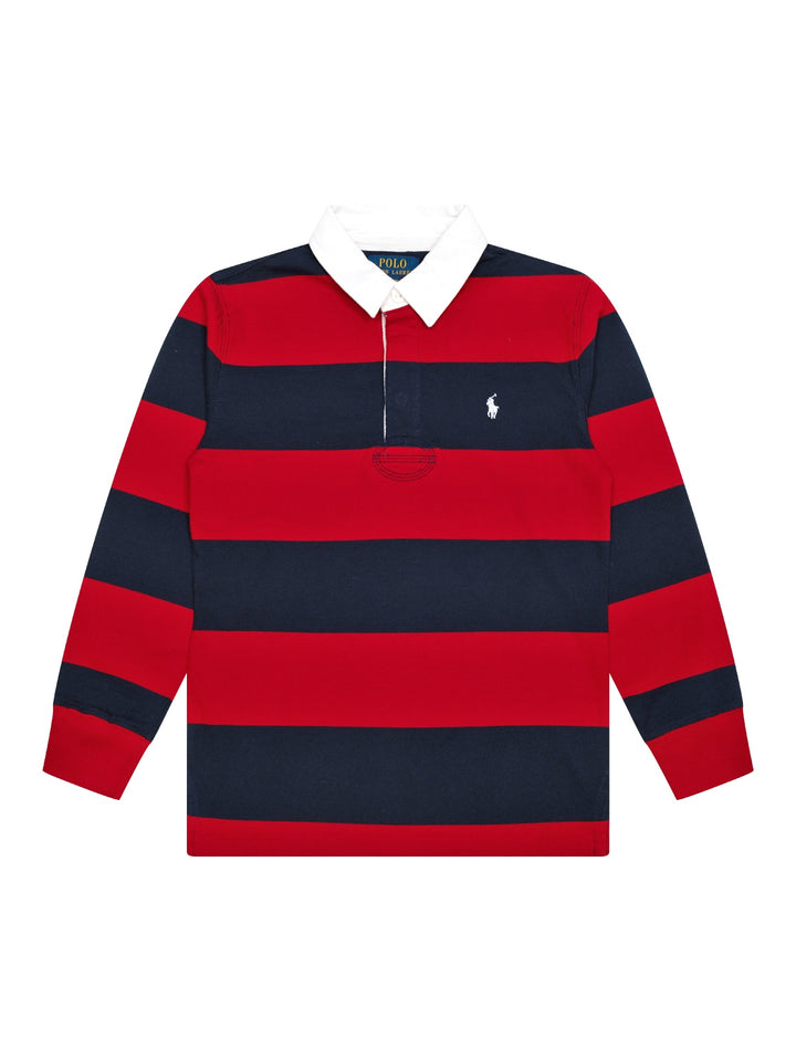 Rugbyshirt mit Logo - Rot/Navy