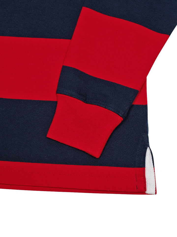 Rugbyshirt mit Logo - Rot/Navy