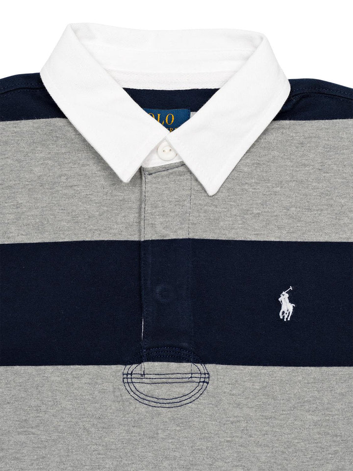 Rugbyshirt mit Logo - Navy/Grau