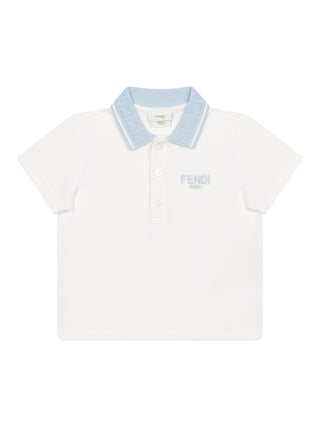 Polo Shirt mit FF-Kragen - Weiß/Hellblau
