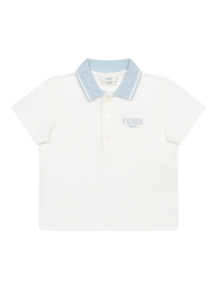 Polo Shirt mit FF-Kragen - Weiß/Hellblau