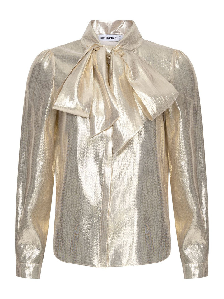 METALLIC PUSSY BOW BLOUSE