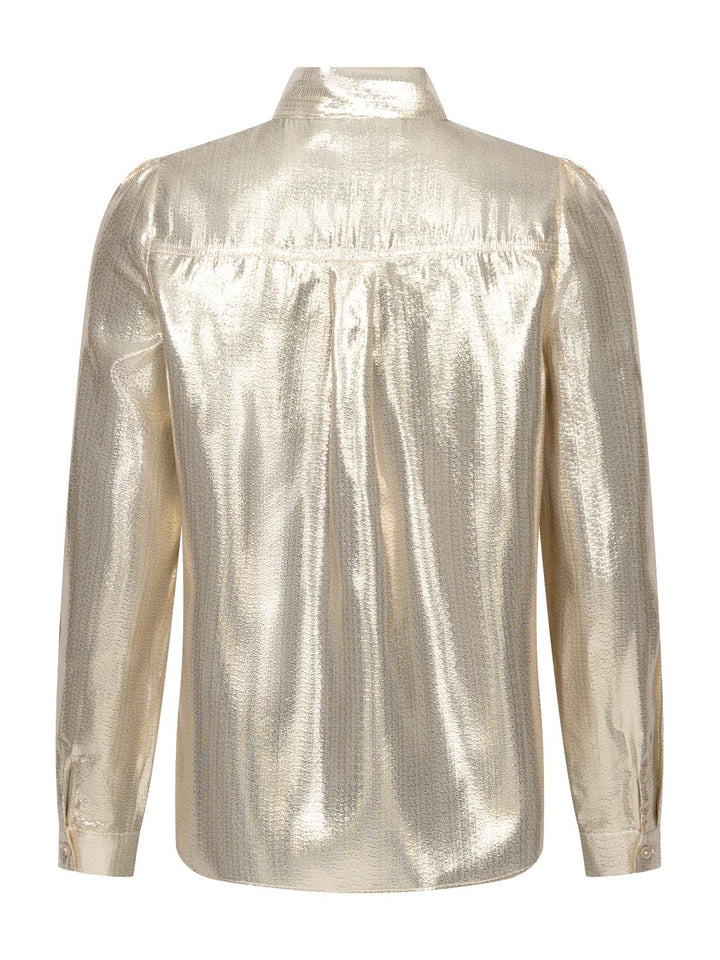 METALLIC PUSSY BOW BLOUSE