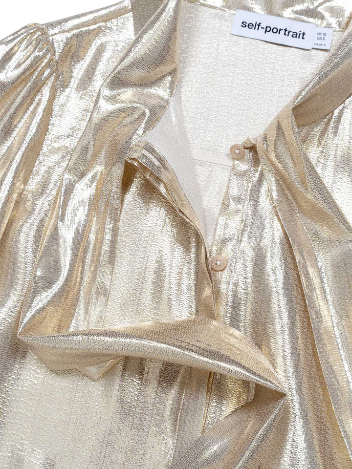 METALLIC PUSSY BOW BLOUSE