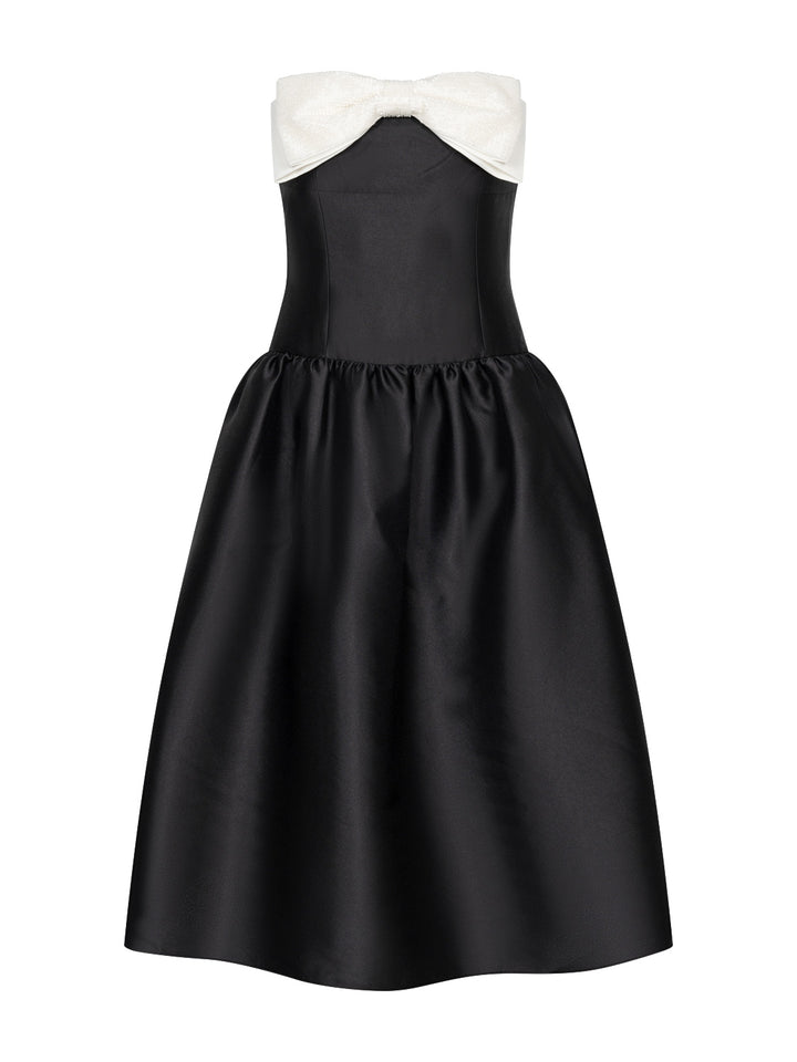 CONTRAST BOW MIDI DRESS