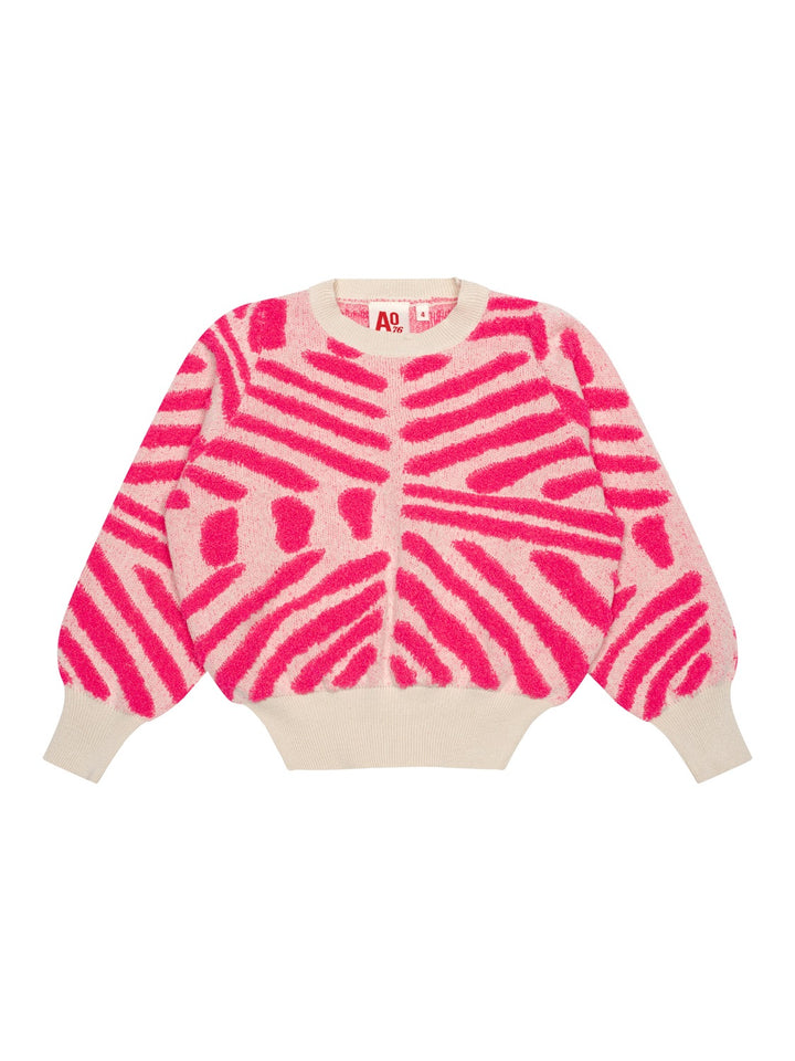 Jess Strickpullover Jacquard - Neon-Pink/Naturweiß