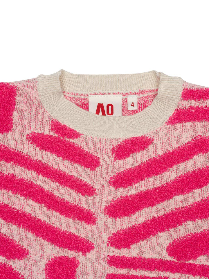 Jess Strickpullover Jacquard - Neon-Pink/Naturweiß