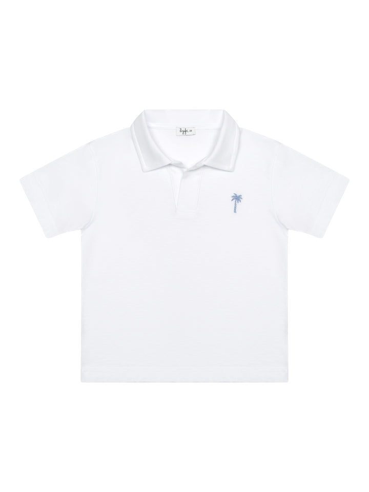 Poloshirt mit Palmenstickerei - Weiß