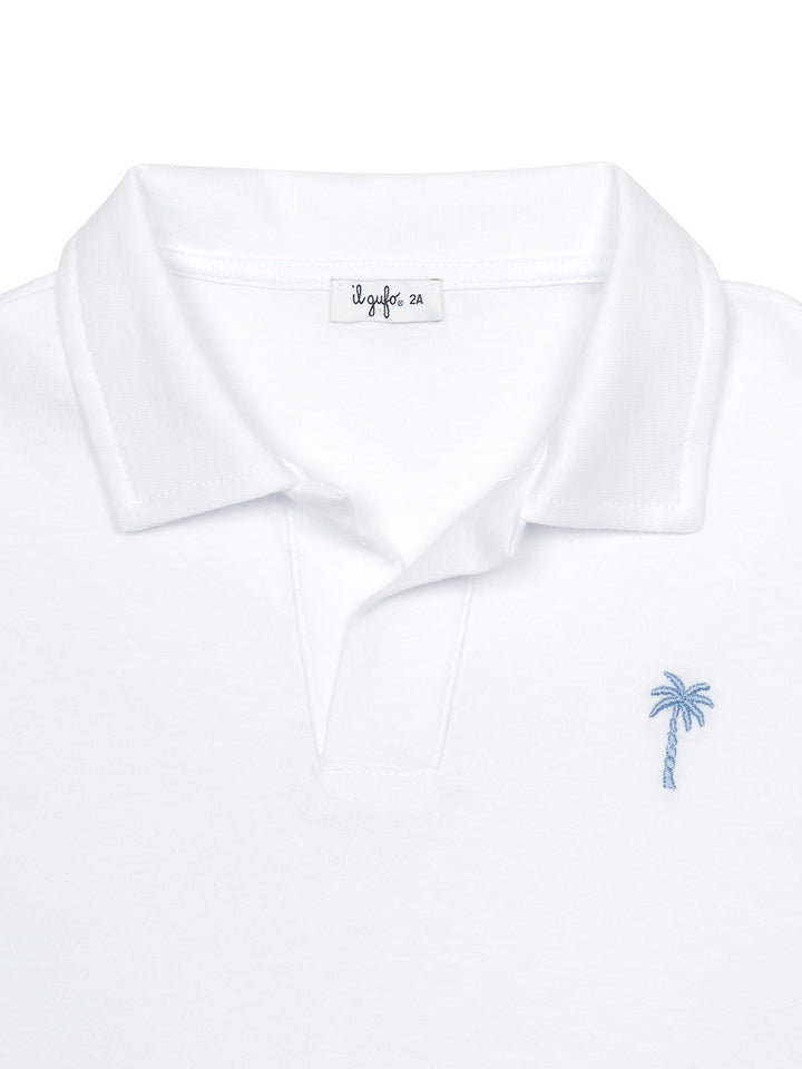 Poloshirt mit Palmenstickerei - Weiß