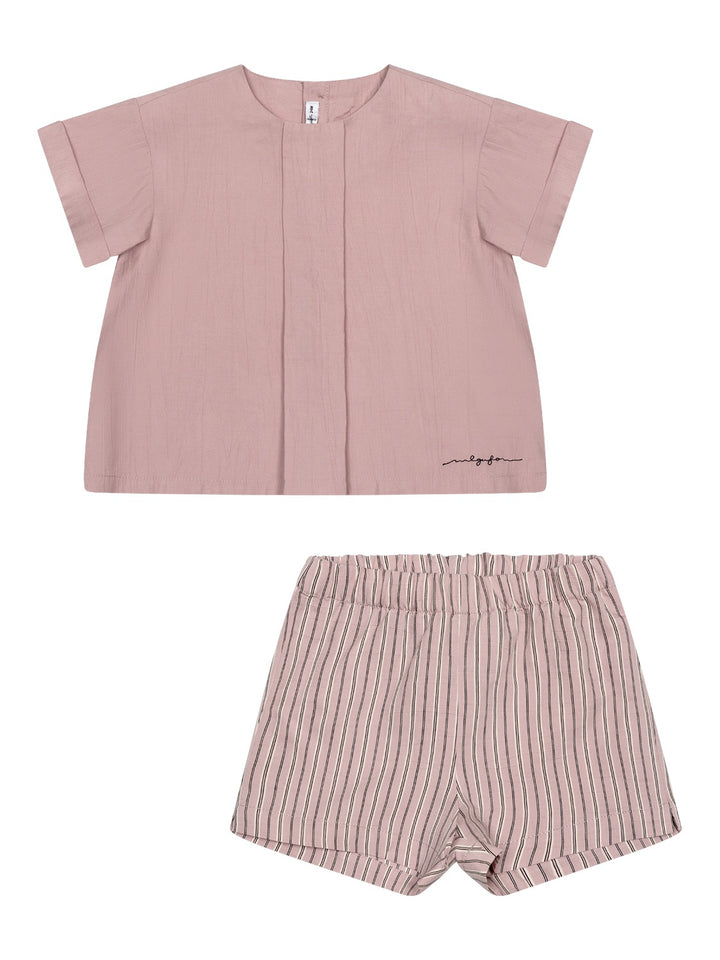 Bluse mit gestreifter Shorts im Set - Rosa