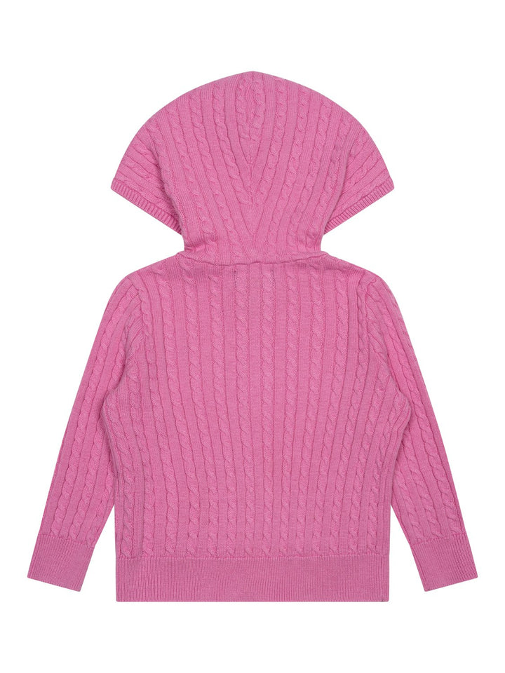 Mini Cable Strickjacke mit Kapuze - College Pink