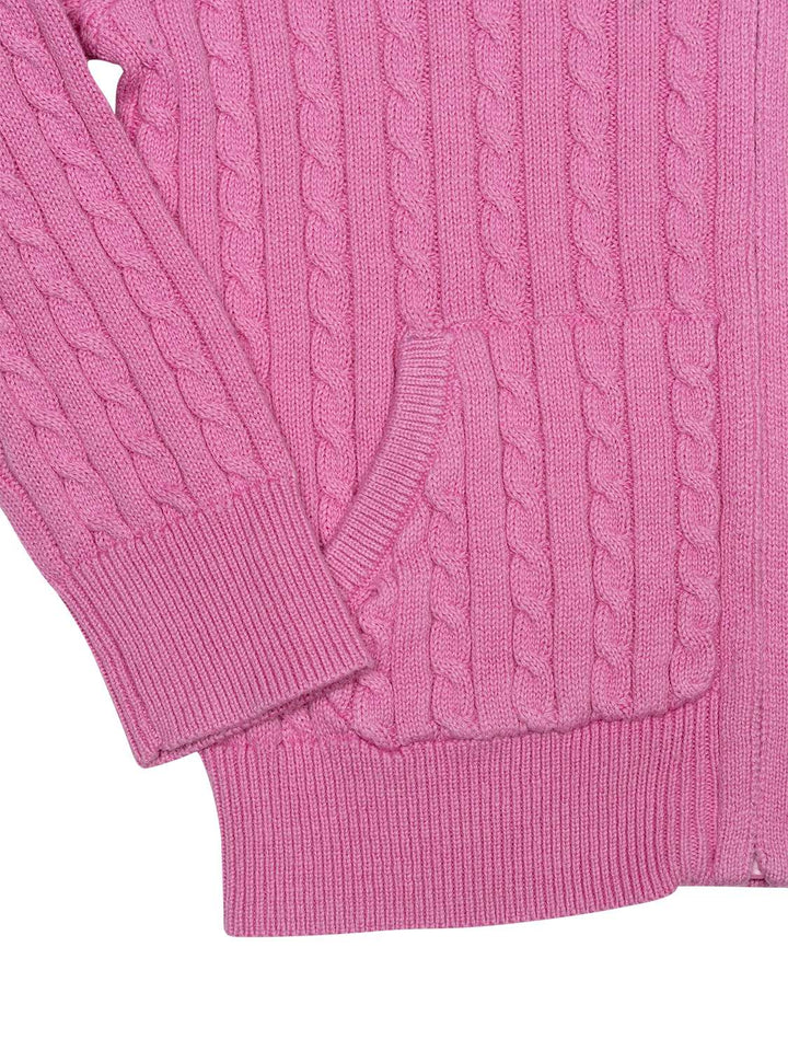 Mini Cable Strickjacke mit Kapuze - College Pink