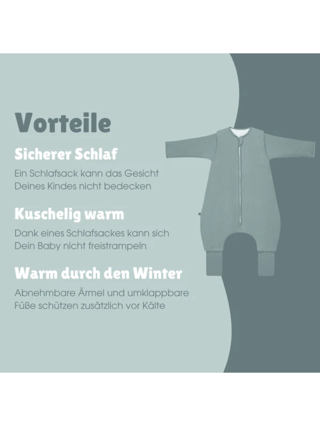 Schlafsack mit Umschlag-Fuß und Ärmel 3.5 TOG - Essential Mint