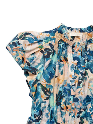 Kleid mit Puffärmeln in tropischem Print