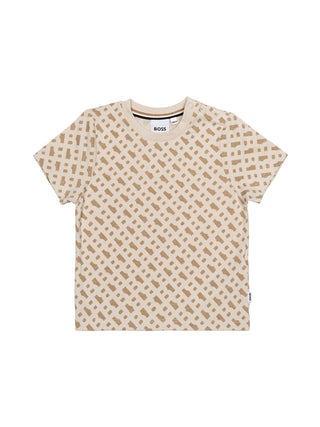 T-Shirt mit Allover-Logo-Print - Beige