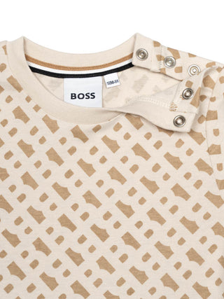 T-Shirt mit Allover-Logo-Print - Beige