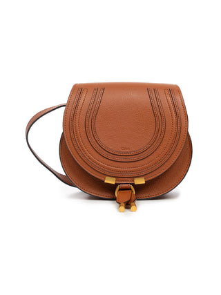 Kleine Marcie Satteltasche aus genarbten Leder in Tan