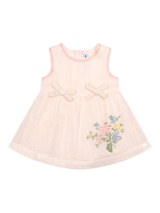 Kleid mit Blumen-Stickerei - Rosa