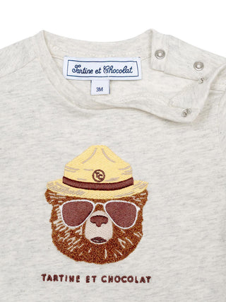 T-Shirt mit gesticktem Bären - Grau