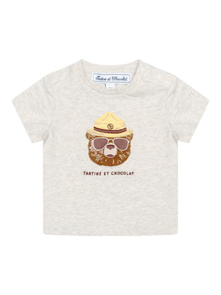 T-Shirt mit gesticktem Bären - Grau
