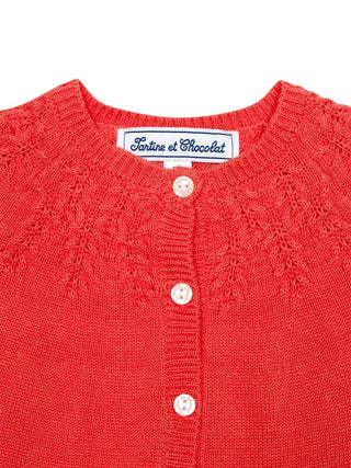 Strickcardigan mit Muschelsaum - Rot